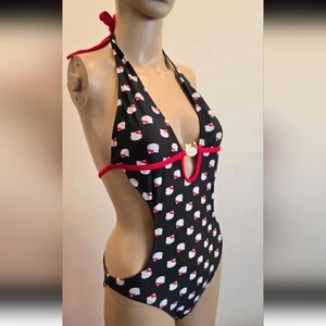Sanrio Black & Red Hello Kitty Halter One-Piece Swimsuit - Girls L OR WOMENS XS